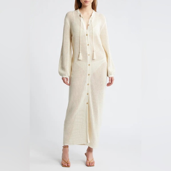 Frame Denim Other - NWT Frame Crochet Midi Kaftan in Cream, Size Medium